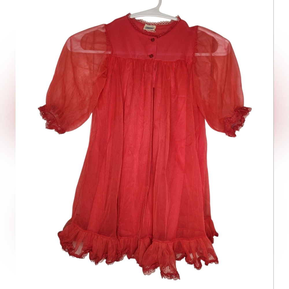 Vintage Vedas Red Sheer Double-Layer Baby Nightgown Size 1 • 1960s 12-24 Months